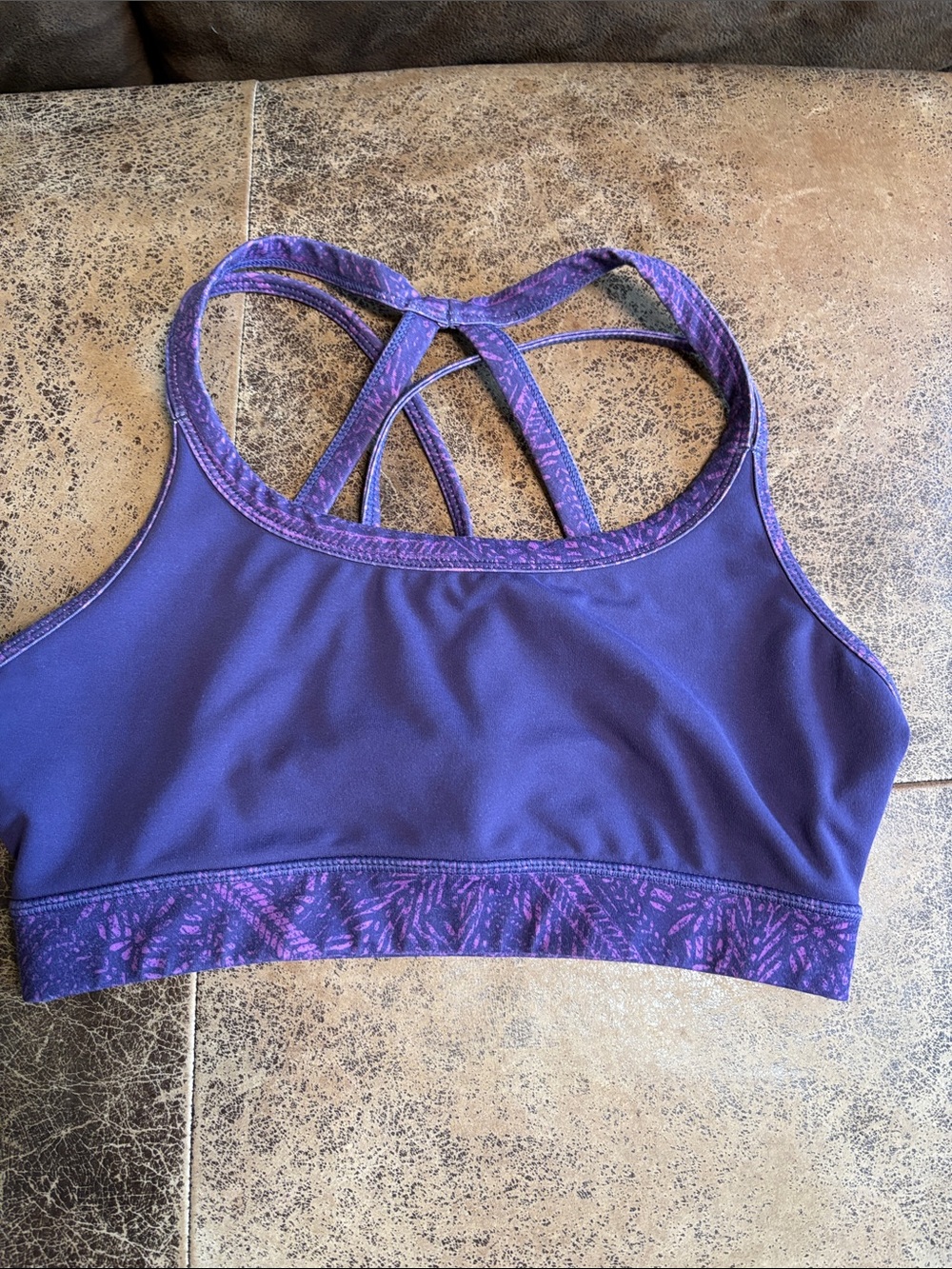 GAIAM Purple Strappy Back Sports Bra with Patterned Band